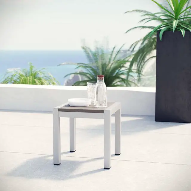 Alt view image 4 of 4 - Shore Outdoor Patio Aluminum Side Table - Silver Gray