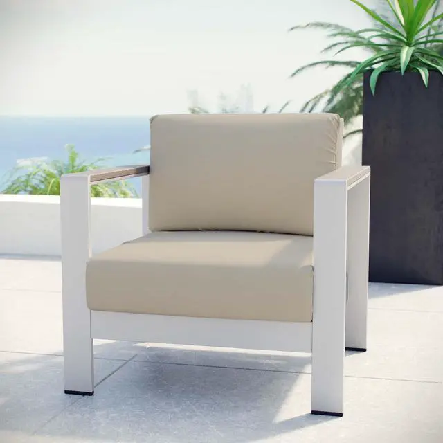 Alt view image 4 of 4 - Shore Outdoor Patio Aluminum Armchair - Silver Beige
