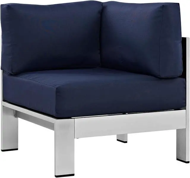 Main image of Shore Outdoor Patio Aluminum Corner Sofa - Silver Navy