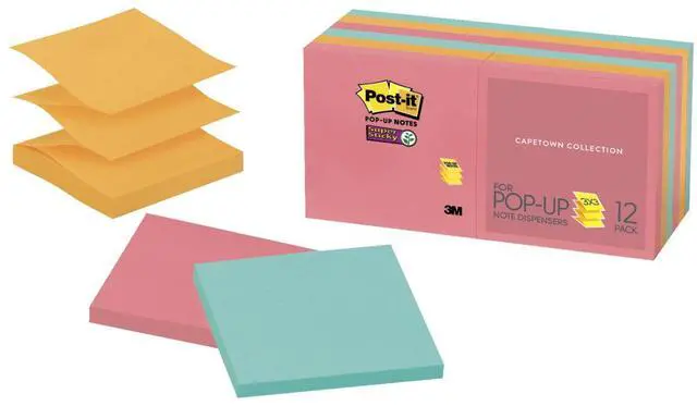 Alt view image 6 of 20 - 3M R33012AN Pop-Up Refills  3 x 3  Five Neon Colors  12 100-Sheets  Pads Pack