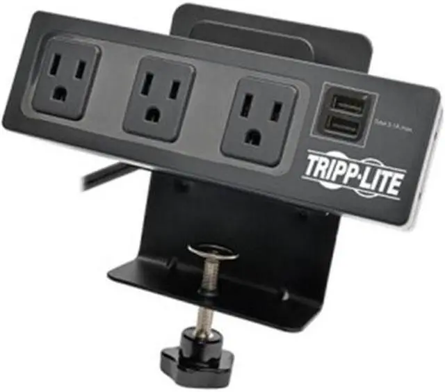 Alt view image 10 of 20 - Tripp Lite Protect It! 3-Outlet Surge Protector with Desk Clamp & 2 USB Ports