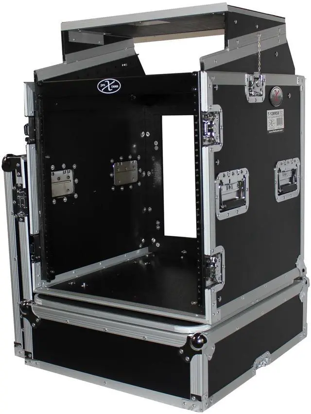 Alt view image 4 of 13 - prox cases t12mrlt 12 space 10u top load slant dj mixer  road gig ready flight combo rack w/gliding laptop shelf