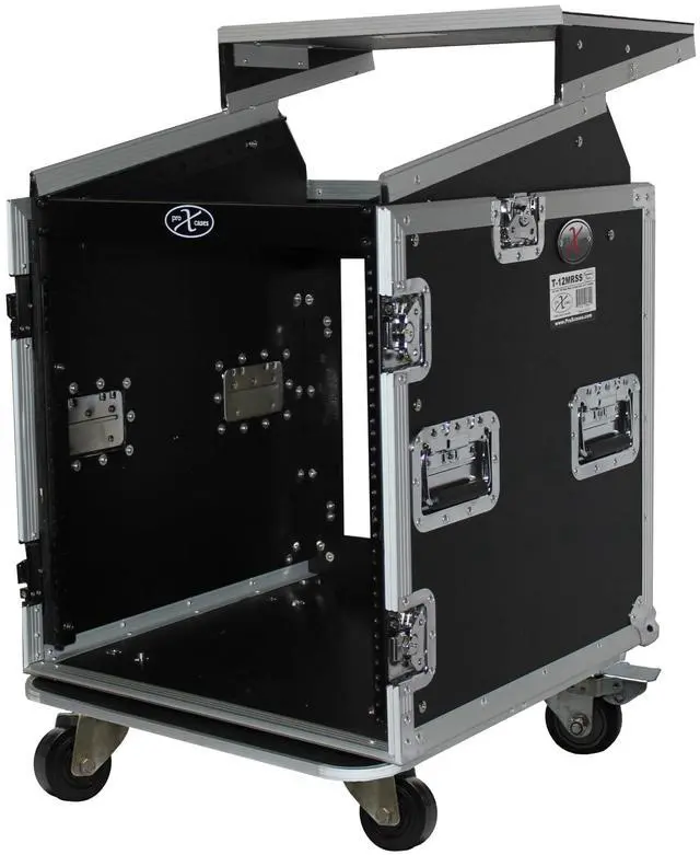 Alt view image 3 of 13 - prox cases t12mrlt 12 space 10u top load slant dj mixer  road gig ready flight combo rack w/gliding laptop shelf