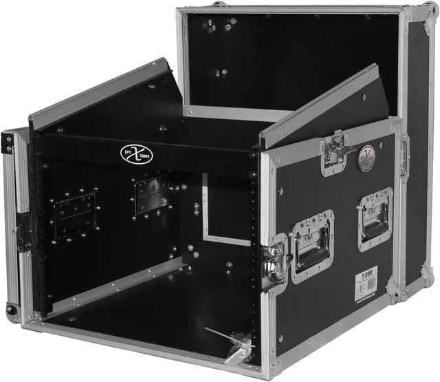 Alt view image 4 of 11 - prox cases t8mrlt 8 space 10u top load slant dj mixer road gig ready flight case combo rack w/gliding laptop shelf