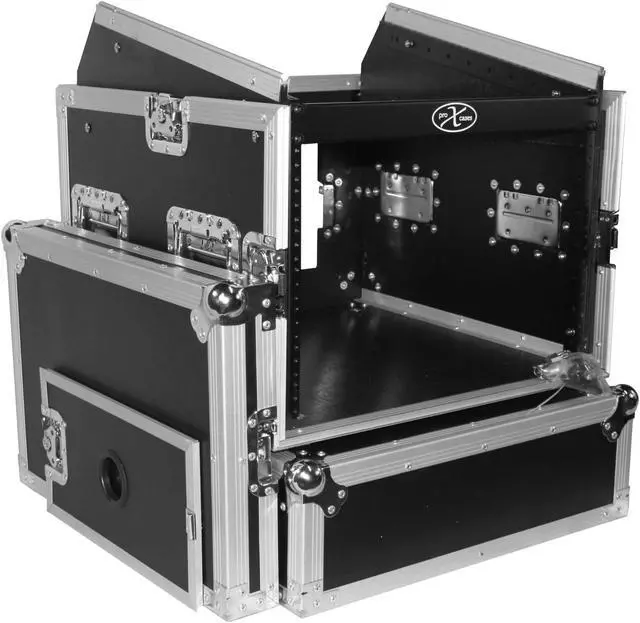 Alt view image 2 of 11 - prox cases t8mrlt 8 space 10u top load slant dj mixer road gig ready flight case combo rack w/gliding laptop shelf