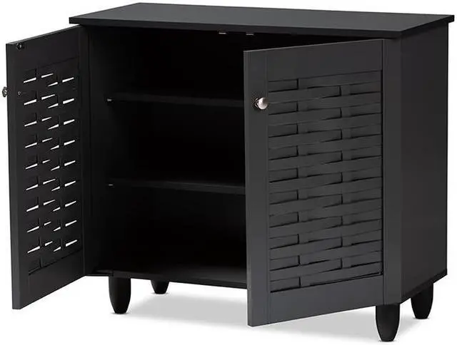 Alt view image 3 of 13 - Baxton Studio Winda Modern and Contemporary Dark Gray 2-Door Wooden Entryway Shoe Storage Cabinet