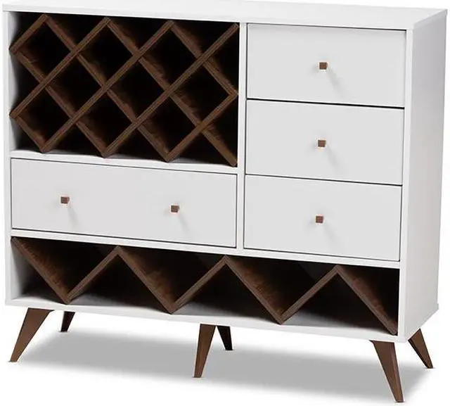 Alt view image 9 of 20 - Baxton Studio Savino Mid-Century Modern White and Walnut Finished Wood Wine Cabinet