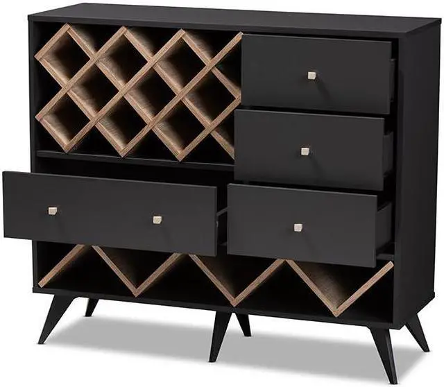 Alt view image 10 of 20 - Baxton Studio Savino Mid-Century Modern Dark Grey and Oak Finished Wood Wine Cabinet