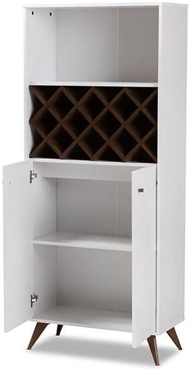 Alt view image 10 of 20 - Baxton Studio Serafino Mid-Century Modern White and Walnut Finished Wood Wine Cabinet