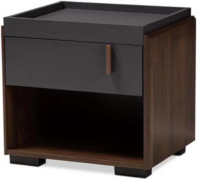 Alt view image 3 of 20 - Baxton Studio Rikke Modern and Contemporary Two-Tone Gray and Walnut Finished Wood 1-Drawer Nightstand