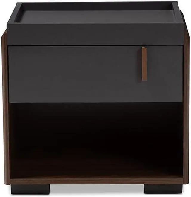 Alt view image 5 of 20 - Baxton Studio Rikke Modern and Contemporary Two-Tone Gray and Walnut Finished Wood 1-Drawer Nightstand
