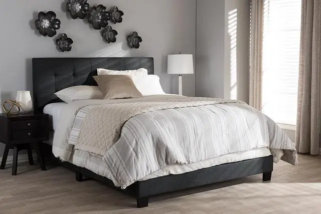 Alt view image 6 of 6 - Baxton Studio Brookfield Modern and Contemporary Charcoal Grey Fabric Queen Size Bed, Low Profile Beds, Dark Grey Finish, Queen, Home & Living