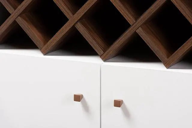 Alt view image 13 of 20 - Baxton Studio Serafino Mid-Century Modern White and Walnut Finished Wood Wine Cabinet