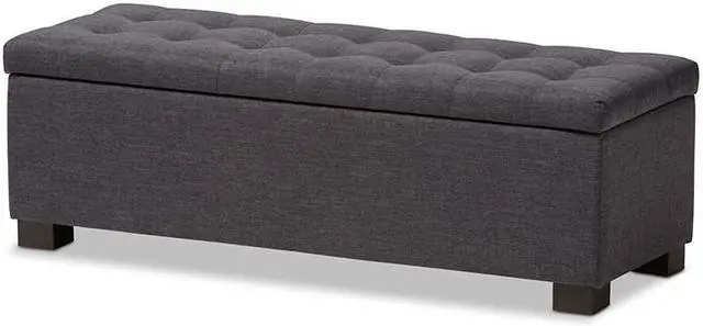 Alt view image 8 of 12 - Baxton Studio Roanoke Modern and Contemporary Dark Grey Fabric Upholstered Grid-Tufting Storage Ottoman Bench