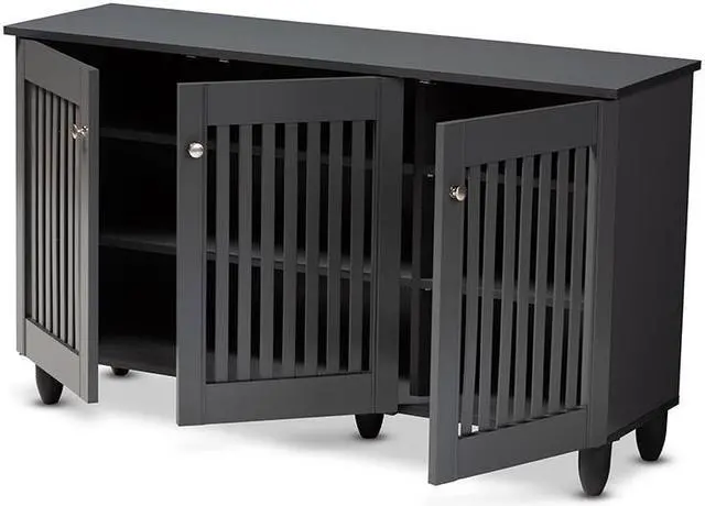 Alt view image 3 of 20 - Baxton Studio Fernanda Modern and Contemporary Dark Gray 3-Door Wooden Entryway Shoe Storage Wide Cabinet