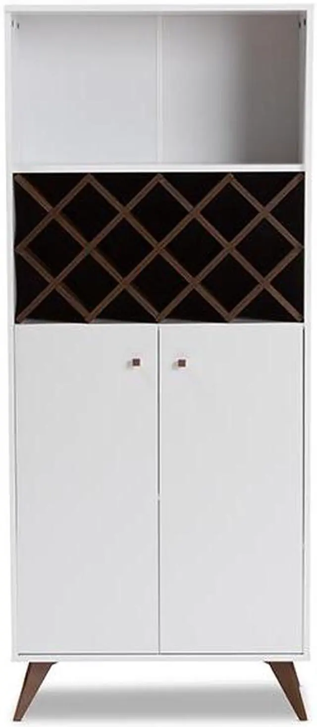 Alt view image 11 of 20 - Baxton Studio Serafino Mid-Century Modern White and Walnut Finished Wood Wine Cabinet
