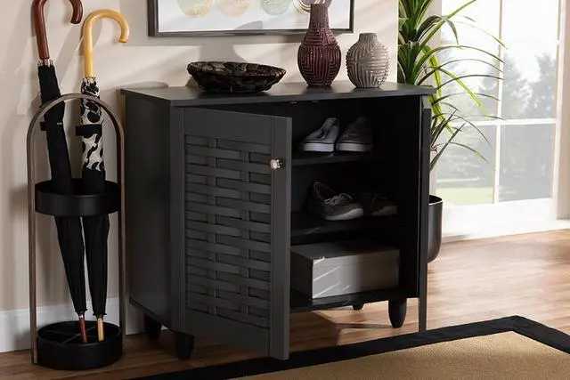 Main image of Baxton Studio Winda Modern and Contemporary Dark Gray 2-Door Wooden Entryway Shoe Storage Cabinet