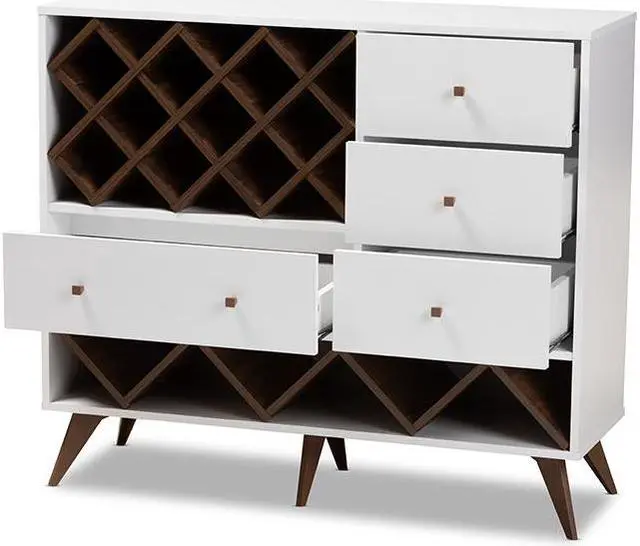 Alt view image 10 of 20 - Baxton Studio Savino Mid-Century Modern White and Walnut Finished Wood Wine Cabinet