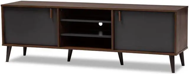 Alt view image 9 of 20 - Baxton Studio Samuel Mid-Century Modern Brown and Dark Grey Finished TV Stand