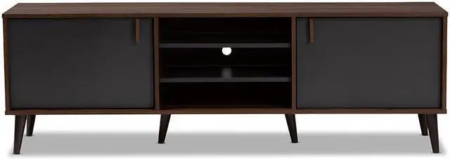 Alt view image 11 of 20 - Baxton Studio Samuel Mid-Century Modern Brown and Dark Grey Finished TV Stand