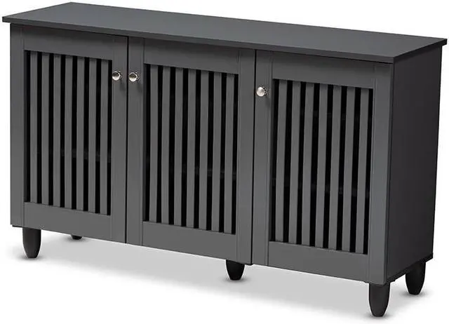 Alt view image 2 of 20 - Baxton Studio Fernanda Modern and Contemporary Dark Gray 3-Door Wooden Entryway Shoe Storage Wide Cabinet