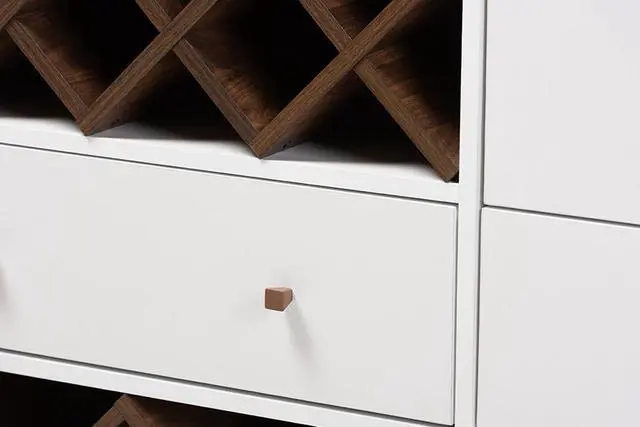 Alt view image 12 of 20 - Baxton Studio Savino Mid-Century Modern White and Walnut Finished Wood Wine Cabinet