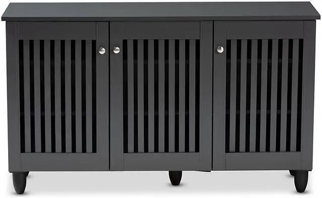 Alt view image 4 of 20 - Baxton Studio Fernanda Modern and Contemporary Dark Gray 3-Door Wooden Entryway Shoe Storage Wide Cabinet