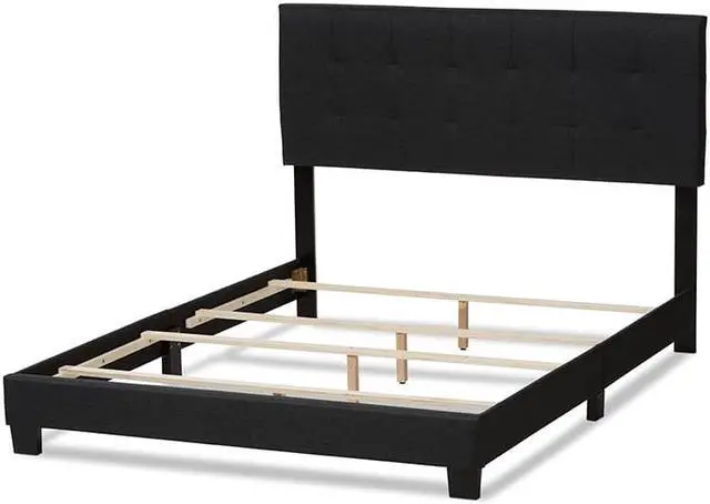 Alt view image 3 of 6 - Baxton Studio Brookfield Modern and Contemporary Charcoal Grey Fabric Queen Size Bed, Low Profile Beds, Dark Grey Finish, Queen, Home & Living