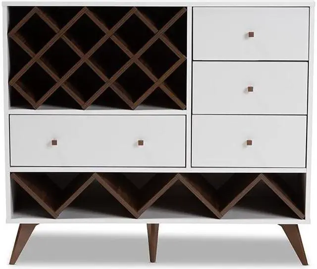 Alt view image 20 of 20 - Baxton Studio Savino Mid-Century Modern White and Walnut Finished Wood Wine Cabinet