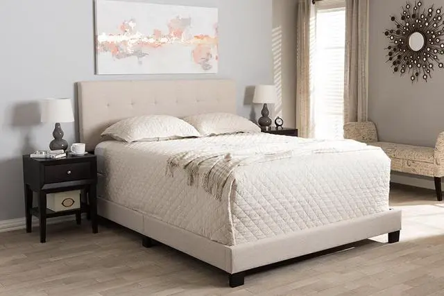 Alt view image 7 of 7 - Baxton Studio Brookfield Modern and Contemporary Beige Fabric Upholstered Grid-tufting Queen Size Bed