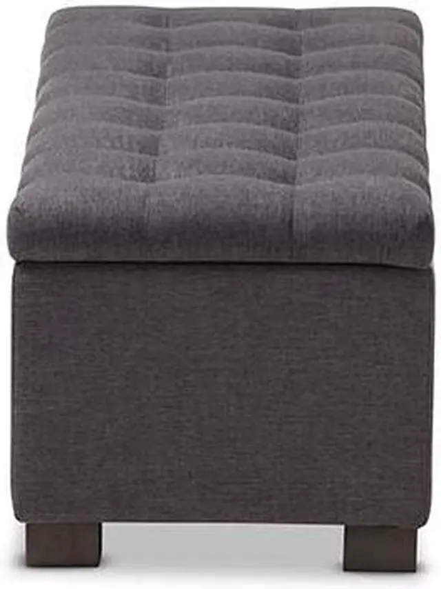 Alt view image 11 of 12 - Baxton Studio Roanoke Modern and Contemporary Dark Grey Fabric Upholstered Grid-Tufting Storage Ottoman Bench