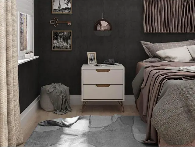 Alt view image 16 of 20 - Manhattan Comfort Rockefeller Modern Home 2 Drawer Nightstand Drawer, Off White