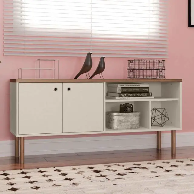 Alt view image 3 of 14 - Windsor 53.54 TV Stand in Off White and Nature
