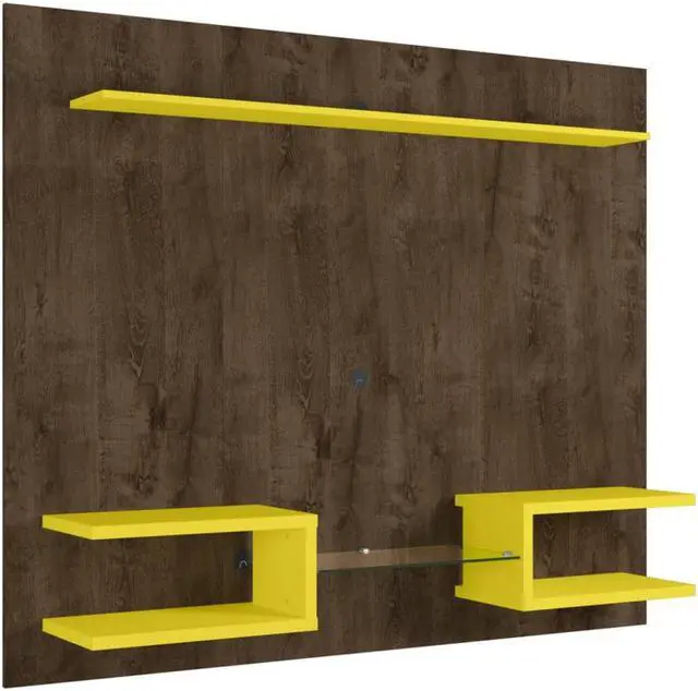 Alt view image 3 of 14 - Plaza 64.25 Floating Entertainment Center in Rustic Brown and Yellow