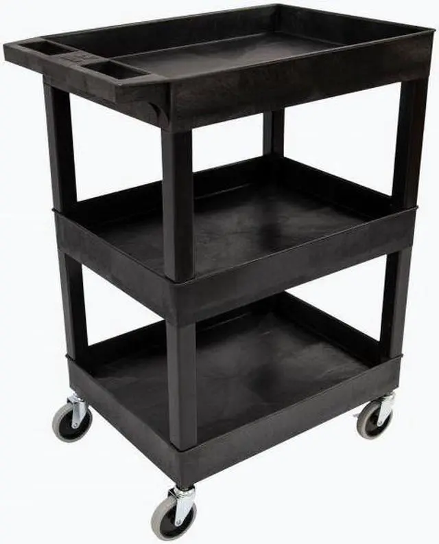 Alt view image 8 of 15 - Luxor 24" x 18" Multipurpose 3 Shelf Utility Tub Cart with 4 Swivel Casters - Plastic, Black