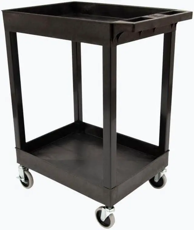 Alt view image 6 of 15 - Luxor 24" x 18" Multipurpose 2 Shelf Utility Tub Cart with 4 Swivel Casters - Plastic, Black