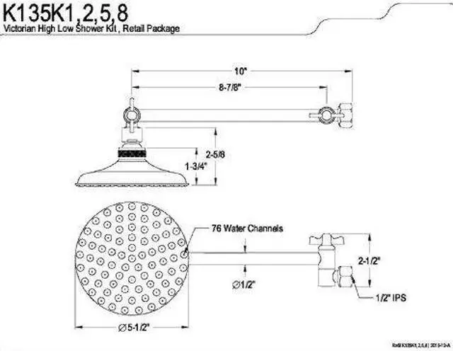 Alt view image 2 of 5 - Kingston Brass K135K1 Large Shower Head And 10 Inch High-Low Shower Kit - Polished Chrome Finish