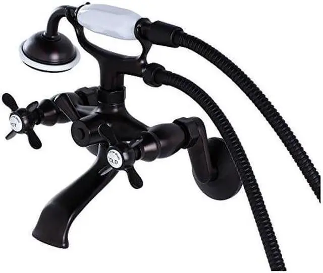 Alt view image 2 of 10 - Kingston Brass KS286ORB Essex 3" - 9" Adjustable Centers Wall Mount Clawfoot Tub Filler with Hand Shower, Oil Rubbed Bronze