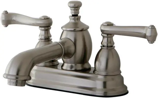Alt view image 2 of 6 - Kingston Brass KS7008FL 4 in. Centerset Lavatory Faucet with Heritage Spout & Metal Lever Handle, Satin Nickel
