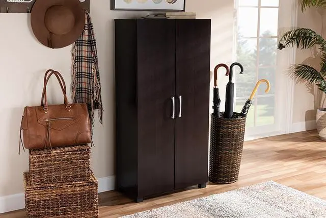 Alt view image 5 of 19 - Baxton Studio Marine Modern and Contemporary Wenge Dark Brown Finished 2-Door Wood Entryway Shoe Storage Cabinet