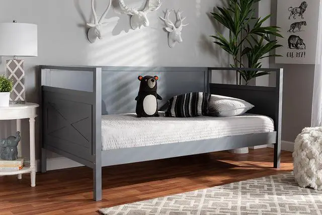 Alt view image 13 of 20 - Baxton Studio Cintia Cottage Farmhouse Grey Finished Wood Twin Size Daybed