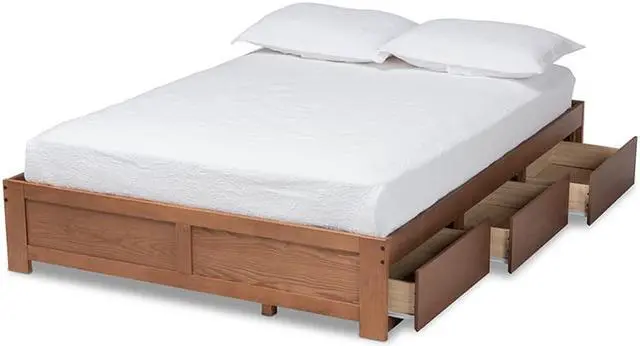 Alt view image 8 of 13 - Baxton Studio Wren Modern and Contemporary Walnut Finished 3-Drawer Full Size Platform Storage Bed Frame