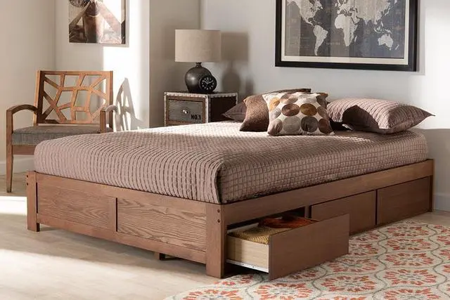 Alt view image 12 of 13 - Baxton Studio Wren Modern and Contemporary Walnut Finished 3-Drawer Full Size Platform Storage Bed Frame