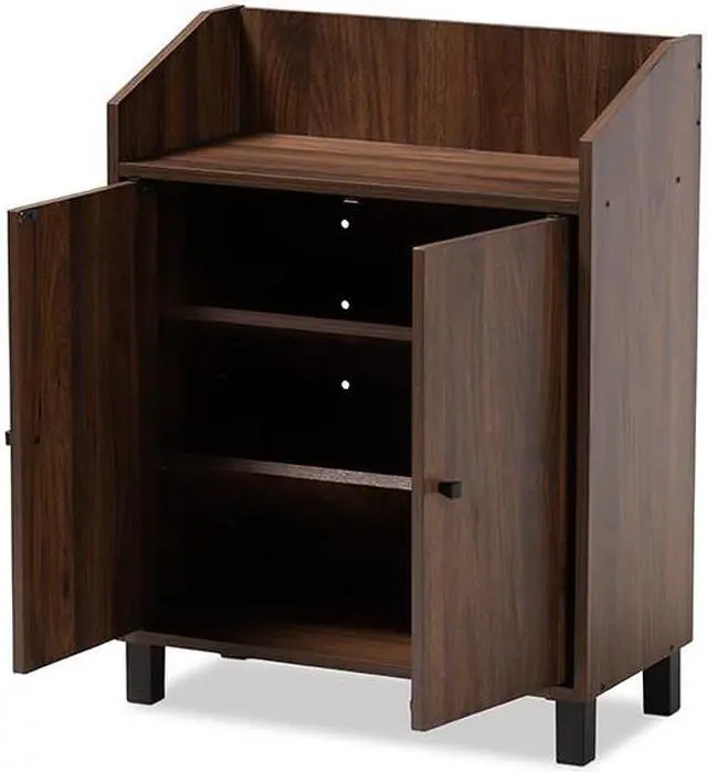 Alt view image 2 of 19 - Baxton Studio Rossin Modern and Contemporary Walnut Brown Finished 2-Door Wood Entryway Shoe Storage Cabinet with Open Shelf