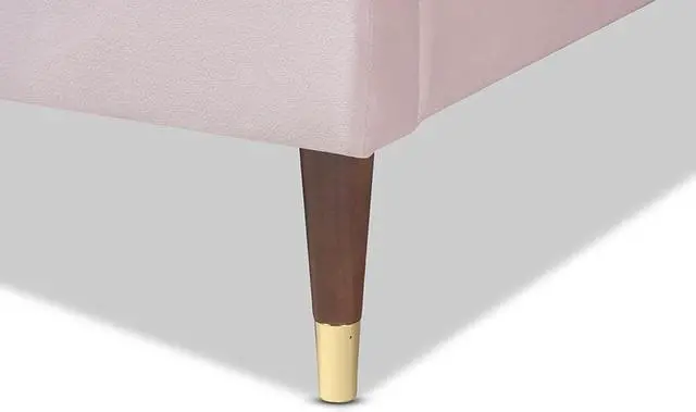 Alt view image 5 of 7 - Baxton Studio Volden Glam and Luxe Light Pink Velvet Fabric Upholstered Full Size Wood Platform Bed Frame with Gold-Tone Leg Tips