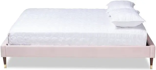 Alt view image 3 of 7 - Baxton Studio Volden Glam and Luxe Light Pink Velvet Fabric Upholstered Full Size Wood Platform Bed Frame with Gold-Tone Leg Tips