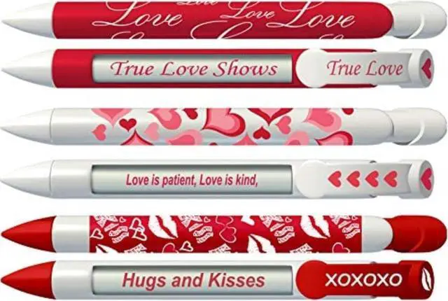 Alt view image 2 of 5 - Greeting Pen Love Pens with Rotating Messages, 6 Pen Assortment includes: Red True Love, Kiss, White with Magenta Hearts (36569)