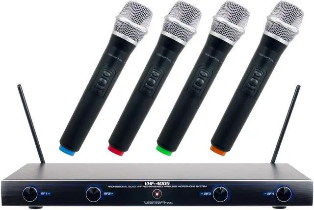 Alt view image 7 of 14 - VocoPro VHF-4005 4 Channel Rechargeable VHF Wireless Mic System, 4x Mics, CH 2