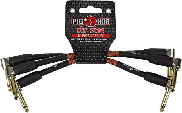 Alt view image 3 of 6 - Pig Hog Instrument Cables Lil Pigs 6 in. Patch Cables (3-Pack) Western Plaid
