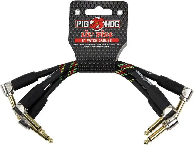 Alt view image 2 of 5 - Pig Hog Lil Pigs Vintage "Rasta Stripe" 6-in Patch Cables - 3 pack